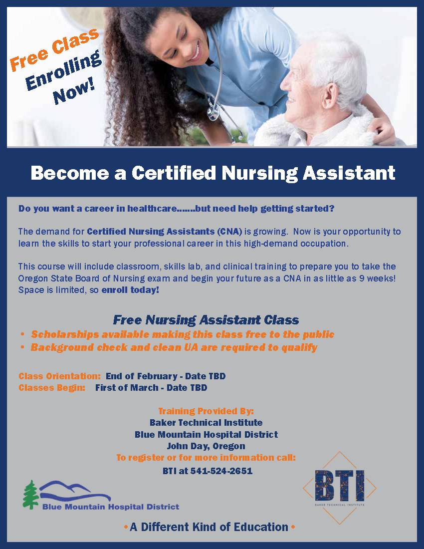 Become a Certified Nursing Assistant | Blue Mountain Hospital District